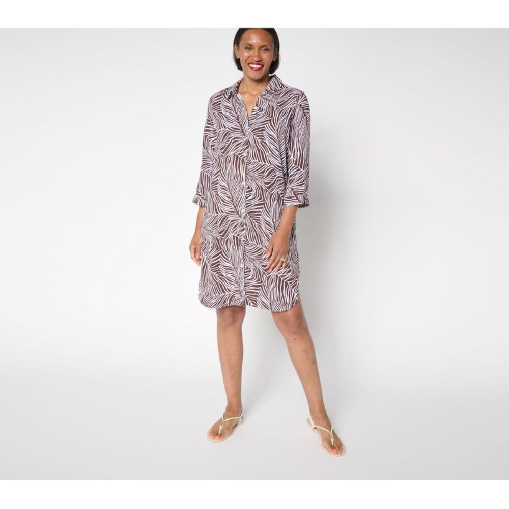 Stan Herman Women's Dress Sz XL Woven Button Front Halftan Brown